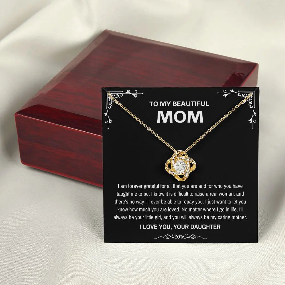 To My Beautiful Mom Love Knot Necklace